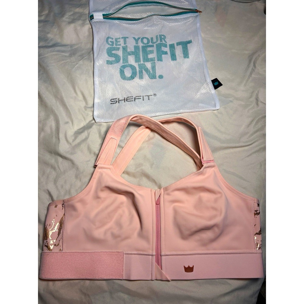 SHEFIT Flex Pink Medium Impact Zip Front Sports Bra Wireless Women XL